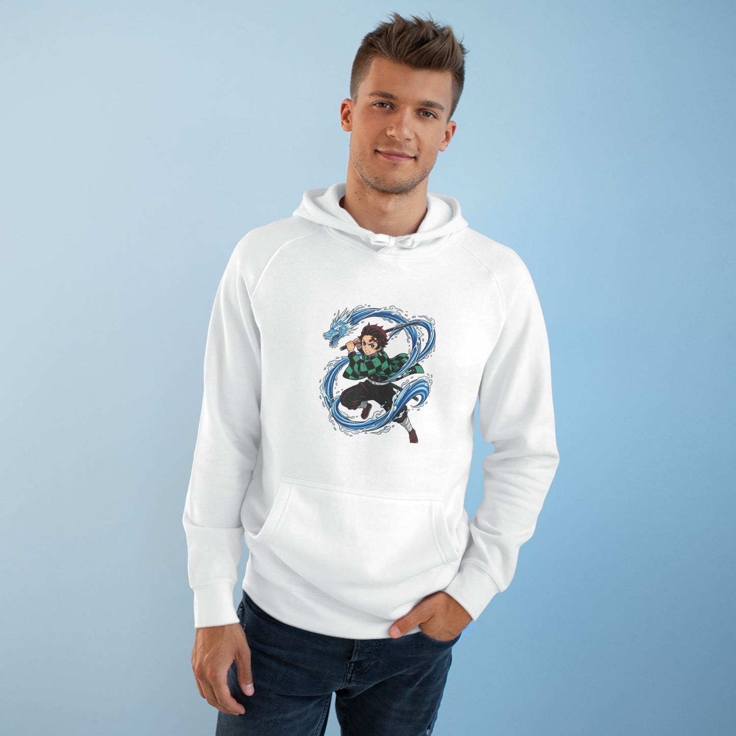 Anime Wasser-Grafik Hoodie — Dynamischer Kunstdruck Fleece-Sweatshirt